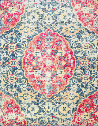 Surya Tharunaya THN-1032 Dark Blue Aqua Cream Bright Yellow Peach Garnet Red Area Rug Main Image 8 X 10