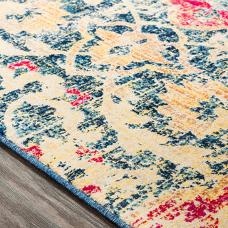 Surya Tharunaya THN-1032 Dark Blue Aqua Cream Bright Yellow Peach Garnet Red Area Rug Texture Image