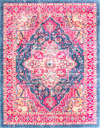 Surya Tharunaya THN-1033 Bright Red Garnet Dark Blue Aqua Cream Yellow Peach Area Rug Main Image 8 X 10