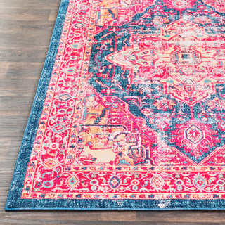 Surya Tharunaya THN-1033 Bright Red Garnet Dark Blue Aqua Cream Yellow Peach Area Rug Detail Image