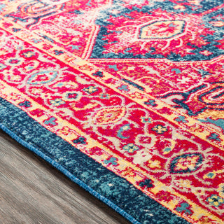 Surya Tharunaya THN-1033 Bright Red Garnet Dark Blue Aqua Cream Yellow Peach Area Rug Texture Image