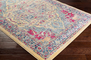 Surya Tharunaya THN-1034 Bright Yellow Aqua Dark Blue Garnet Red Peach Area Rug Corner Image