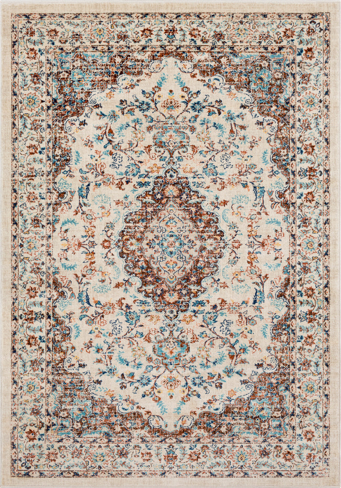 Surya Tharunaya THN-1038 Burnt Orange Dark Brown Cream Light Gray Aqua Blue Saffron Area Rug main image