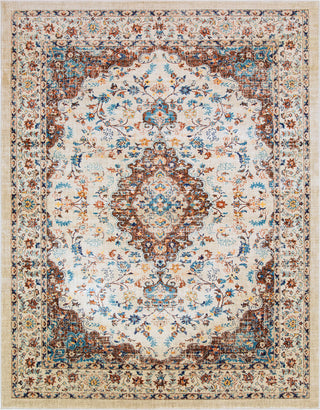 Surya Tharunaya THN-1038 Burnt Orange Dark Brown Cream Light Gray Aqua Blue Saffron Area Rug Main Image 8 X 10