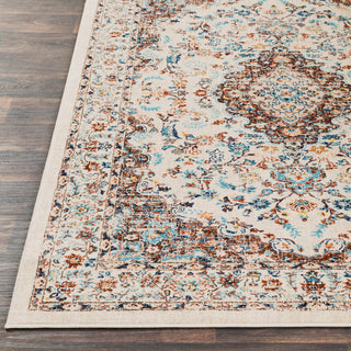 Surya Tharunaya THN-1038 Burnt Orange Dark Brown Cream Light Gray Aqua Blue Saffron Area Rug Detail Image