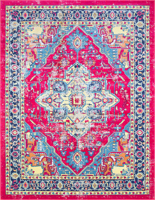 Surya Tharunaya THN-1040 Garnet Bright Red Aqua Dark Blue Yellow Peach Cream Area Rug Main Image 8 X 10