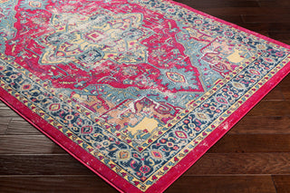 Surya Tharunaya THN-1040 Garnet Bright Red Aqua Dark Blue Yellow Peach Cream Area Rug Corner Image