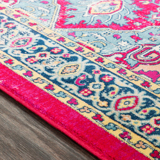 Surya Tharunaya THN-1040 Garnet Bright Red Aqua Dark Blue Yellow Peach Cream Area Rug Texture Image