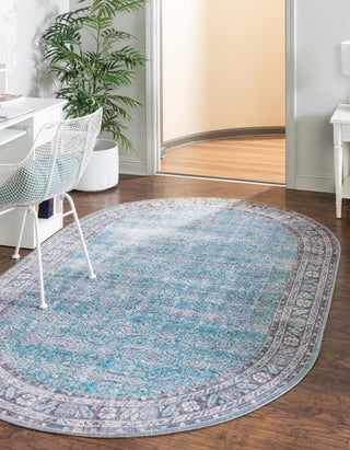 Unique Loom Timeless LEO-RVVL1 Blue Area Rug Oval Lifestyle Image Feature