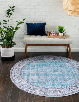 Unique Loom Timeless LEO-RVVL1 Blue Area Rug Round Lifestyle Image