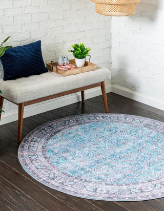 Unique Loom Timeless LEO-RVVL1 Blue Area Rug Round Lifestyle Image