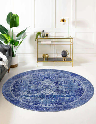 Unique Loom Timeless LEO-RVVL10 Navy Area Rug Round Lifestyle Image