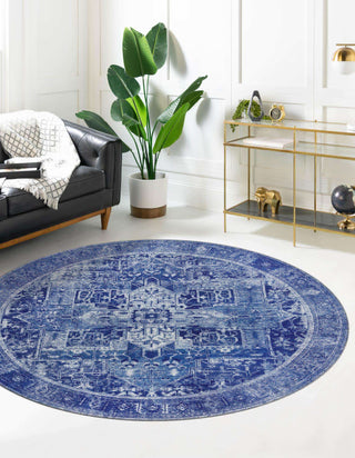 Unique Loom Timeless LEO-RVVL10 Navy Area Rug Round Lifestyle Image