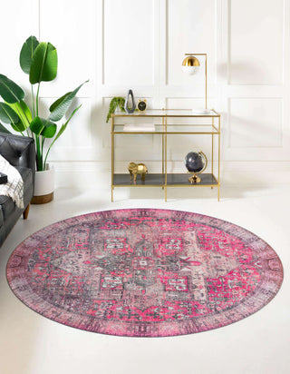 Unique Loom Timeless LEO-RVVL10 Pink Area Rug Round Lifestyle Image