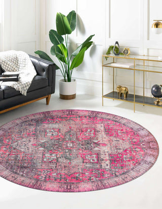 Unique Loom Timeless LEO-RVVL10 Pink Area Rug Round Lifestyle Image