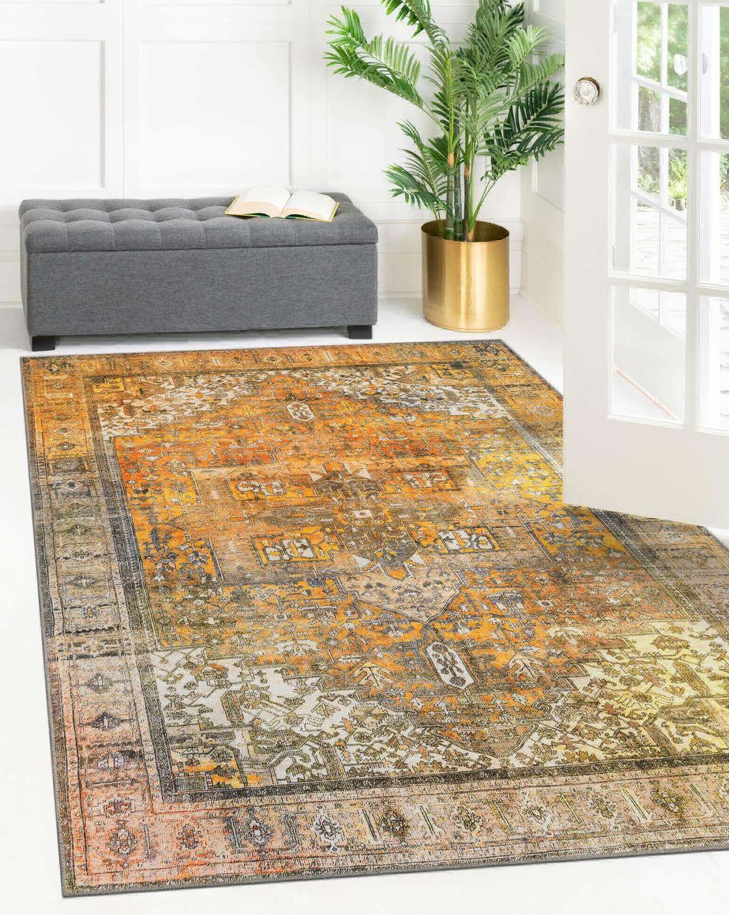 Unique Loom Timeless LEO-RVVL10 Yellow Area Rug Rectangle Lifestyle Image Feature