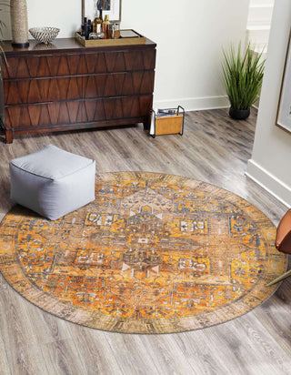 Unique Loom Timeless LEO-RVVL10 Yellow Area Rug Round Lifestyle Image