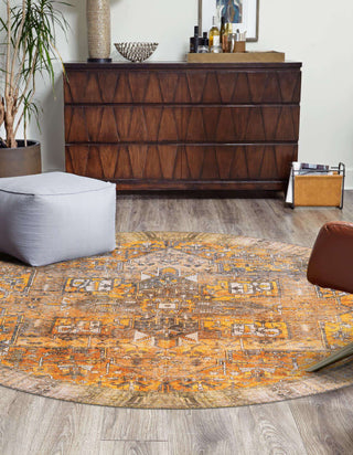 Unique Loom Timeless LEO-RVVL10 Yellow Area Rug Round Lifestyle Image