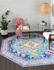 Unique Loom Timeless LEO-RVVL14 Blue Area Rug Octagon Lifestyle Image Feature