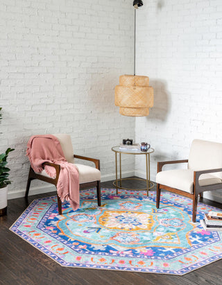 Unique Loom Timeless LEO-RVVL14 Blue Area Rug Octagon Lifestyle Image