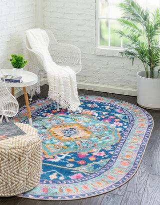 Unique Loom Timeless LEO-RVVL14 Blue Area Rug Oval Lifestyle Image