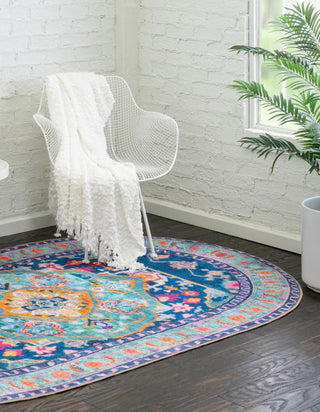 Unique Loom Timeless LEO-RVVL14 Blue Area Rug Oval Lifestyle Image