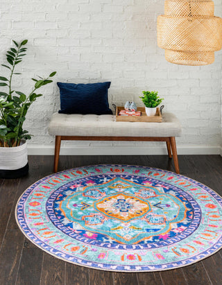 Unique Loom Timeless LEO-RVVL14 Blue Area Rug Round Lifestyle Image