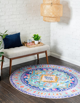 Unique Loom Timeless LEO-RVVL14 Blue Area Rug Round Lifestyle Image