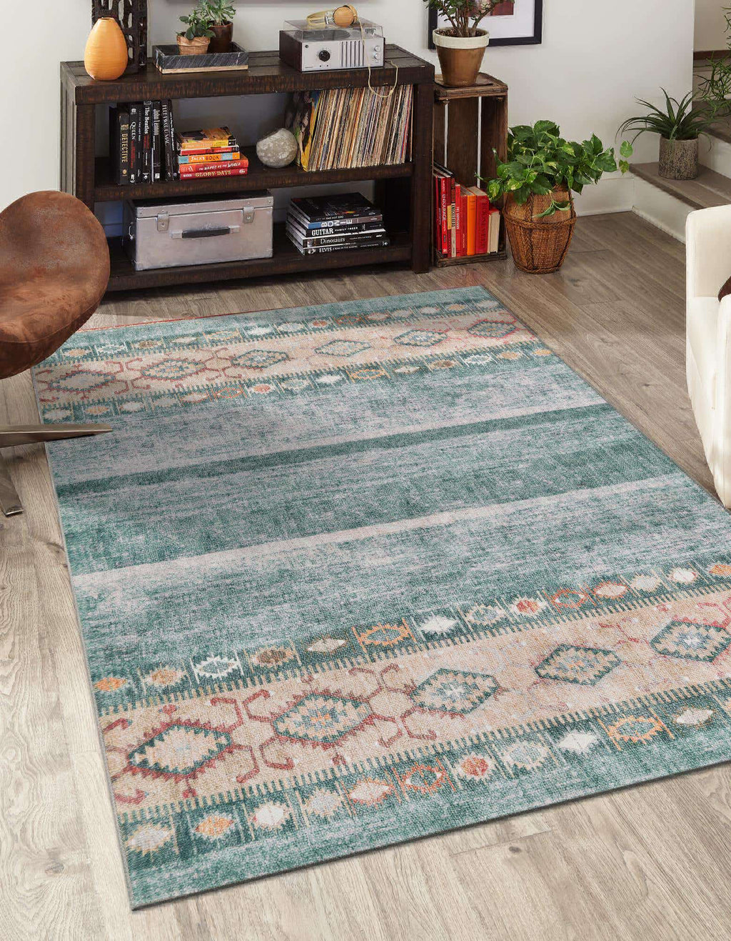 Unique Loom Timeless LEO-RVVL15 Green Area Rug Rectangle Lifestyle Image Feature