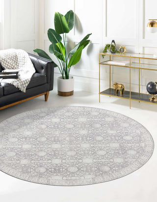 Unique Loom Timeless LEO-RVVL16 Gray Area Rug Round Lifestyle Image