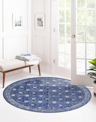 Unique Loom Timeless LEO-RVVL16 Navy Blue Area Rug Round Lifestyle Image