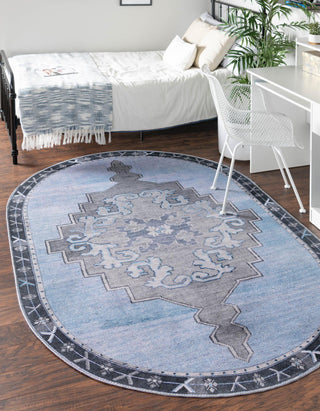 Unique Loom Timeless LEO-RVVL2 Blue Gray Area Rug Oval Lifestyle Image