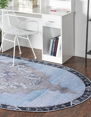 Unique Loom Timeless LEO-RVVL2 Blue Gray Area Rug Oval Lifestyle Image