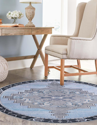 Unique Loom Timeless LEO-RVVL2 Blue Gray Area Rug Round Lifestyle Image