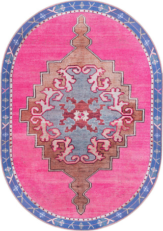 Unique Loom Timeless LEO-RVVL2 Fuchsia Area Rug Oval Top-down Image