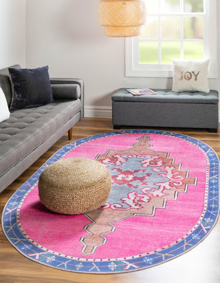 Unique Loom Timeless LEO-RVVL2 Fuchsia Area Rug Oval Lifestyle Image