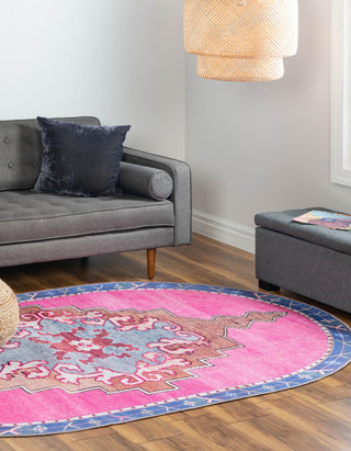 Unique Loom Timeless LEO-RVVL2 Fuchsia Area Rug Oval Lifestyle Image