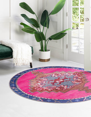 Unique Loom Timeless LEO-RVVL2 Fuchsia Area Rug Round Lifestyle Image