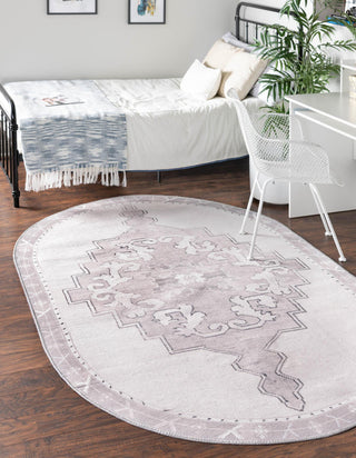 Unique Loom Timeless LEO-RVVL2 White Gray Area Rug Oval Lifestyle Image