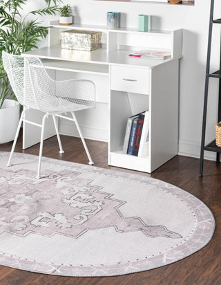 Unique Loom Timeless LEO-RVVL2 White Gray Area Rug Oval Lifestyle Image