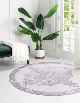 Unique Loom Timeless LEO-RVVL2 White Gray Area Rug Round Lifestyle Image