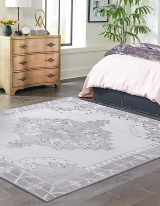 Unique Loom Timeless LEO-RVVL2 White Gray Area Rug Square Lifestyle Image