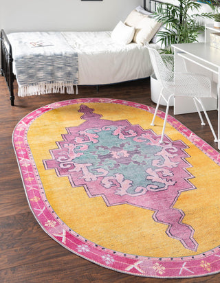 Unique Loom Timeless LEO-RVVL2 Yellow Area Rug Oval Lifestyle Image