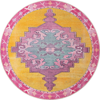 Unique Loom Timeless LEO-RVVL2 Yellow Area Rug Round Top-down Image