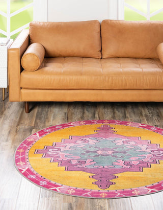 Unique Loom Timeless LEO-RVVL2 Yellow Area Rug Round Lifestyle Image