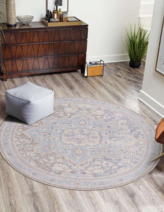 Unique Loom Timeless LEO-RVVL4 Cream Area Rug Round Lifestyle Image