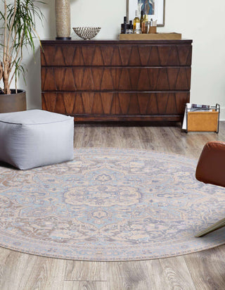 Unique Loom Timeless LEO-RVVL4 Cream Area Rug Round Lifestyle Image