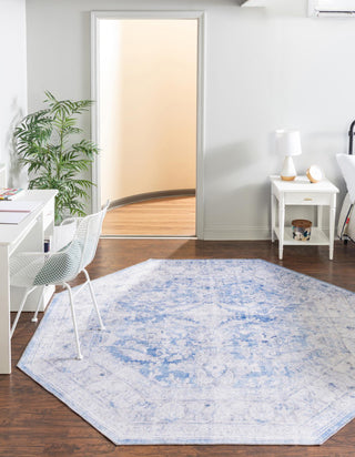 Unique Loom Timeless LEO-RVVL8 Blue Area Rug Octagon Lifestyle Image Feature