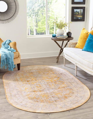 Unique Loom Timeless LEO-RVVL8 Yellow Area Rug Oval Lifestyle Image