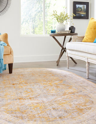 Unique Loom Timeless LEO-RVVL8 Yellow Area Rug Oval Lifestyle Image